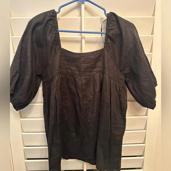 DISSH 100% Linen Black Hali Sleeved Top, Size 6 - Picture 5 of 9